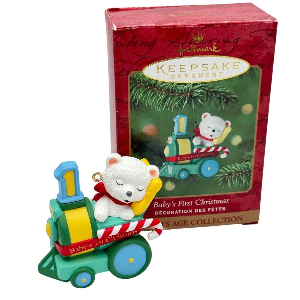 Hallmark 2000 Babys 1st Christmas Ornament Bear On Train Keepsake Collection